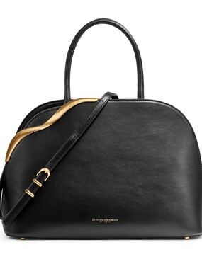 Donna Karan Black Leather Dome Satchel with Gold Accent